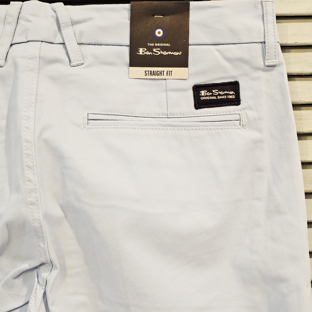 NWT BEN SHERMAN Pant Mens 32x32 Cerulean Blue Stretch Straight Fit Chino Trouser - Picture 7 of 10